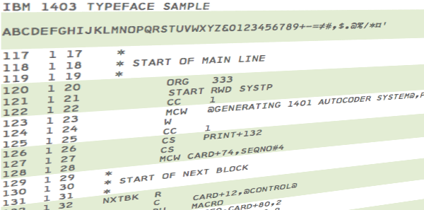 Sample printout of IBM 1403 inspired typeface